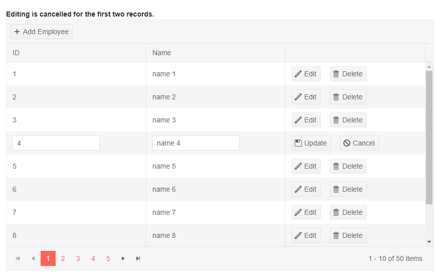 Blazor Grid Inline Editing