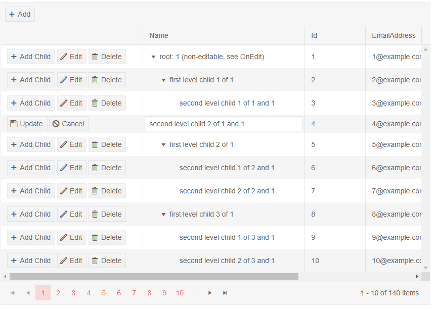 Blazor TreeList Incell Editing