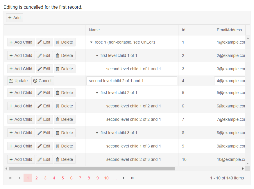 Blazor TreeList Inline Editing