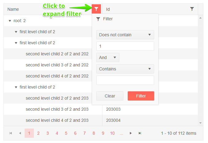 Blazor TreeList Filter Menu