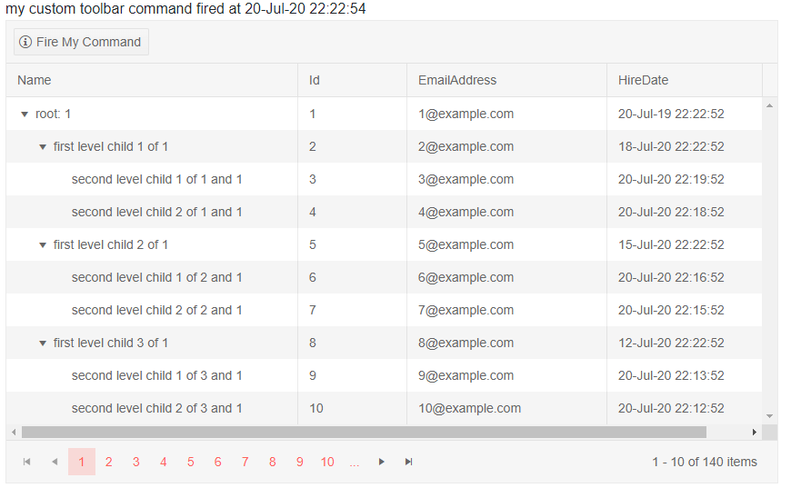 Blazor TreeList Custom Command Toolbar