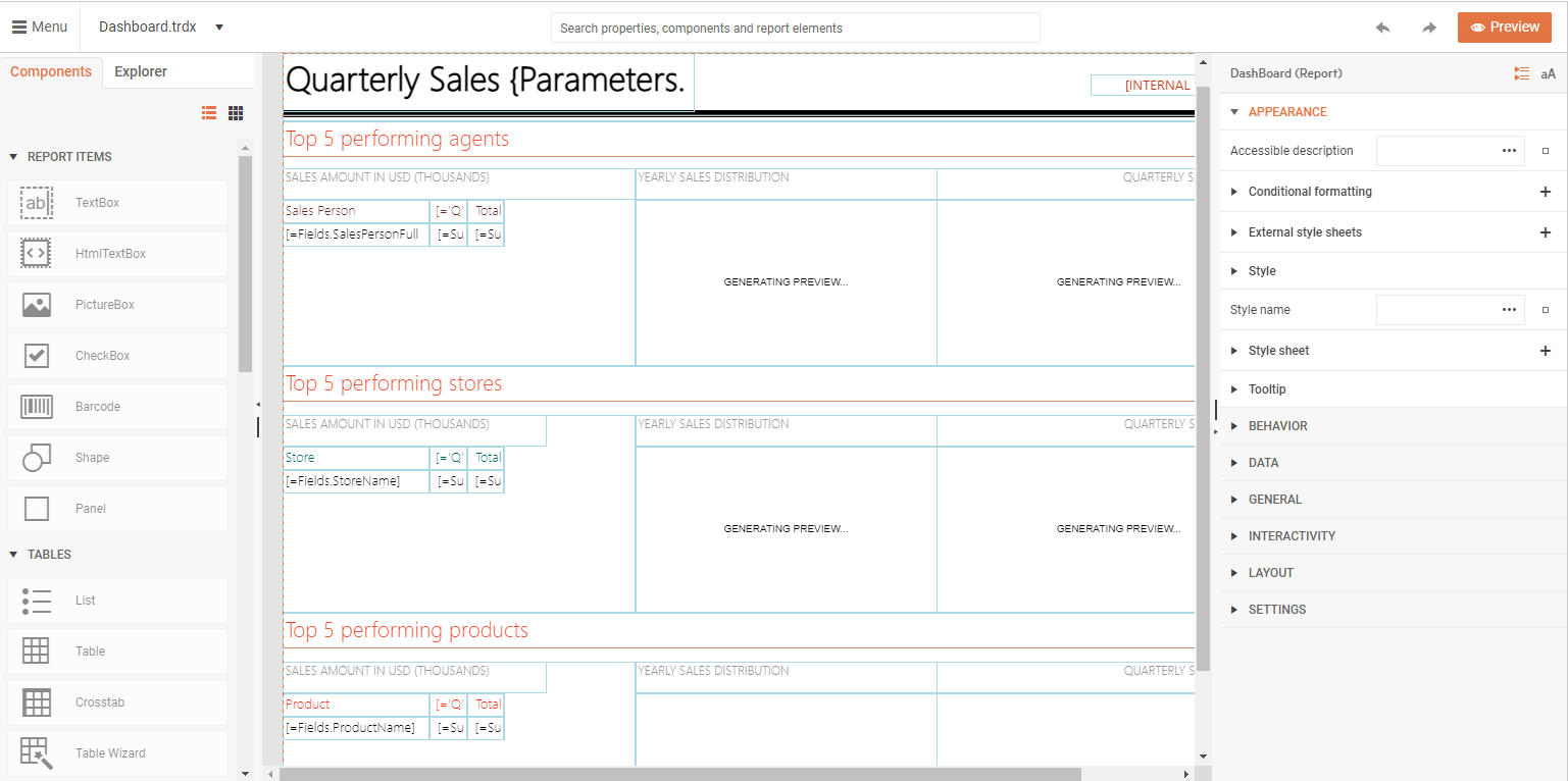 web report designer demo
